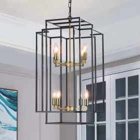(Same as W1340142524/L1018-G) 18" Modern 8-Light Black Gold Geometric Pendant Chandelier, Industrial Metal Frame