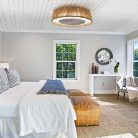 21" Bohemian Braided Ceiling Fan Light, Silent Remote Control with Timing Function, Adjustable Color Temperature, Suitable for Bedroom and Living