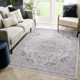 LOOM & LUXE Collection 5X7 Ivory/Beige/Oriental Non-Shedding Living Room Bedroom Dining Home Office Stylish and Stain Resistant Area Rug