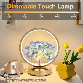 Birthday Gifts for Women Mom,Hydrangeas Flower Touch Lamp,Rechargeable Cordless 3 Way Dimmable Small Night Light for Bedroom,Living Room
