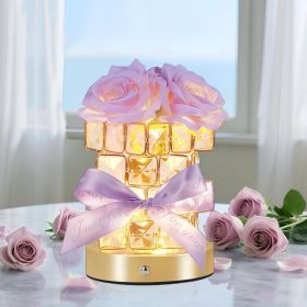 Romantic Crystal Rose Lamp - 3 Color Changing Touch Night Light, USB Powered Elegant Purple Flower Decor with Crystal Base, Gift for Women Her, W