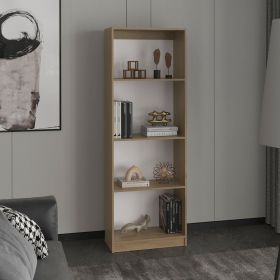 Home Bookcase With 4-Shelf Modern Display Unit For Books And Decor, Natural Oak