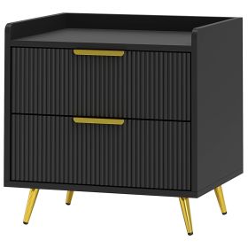 Bedside Table, Nightstand with 2 Drawers, Side End Table with Metal Legs for Bedroom, Black