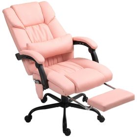 6-Point Vibration Massage Chair, Height Adjustable Reclining Computer Chair with Retractable Footrest, Pink