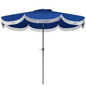 9FT Patio Umbrella,Outdoor Market Umbrella With Crank, 8 Ribs, Push Button Tilt, Vented Patio Table Umbrella For Deck Backyard Lawn, Navy Blue (Option: Navy blue)