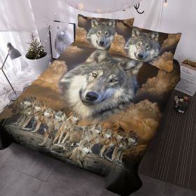 3pcs Wolf Pack Tribe Bedroom Printed Bedding Suitable For All Seasons (Option: Queen-Brown)