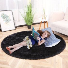 1pc, Plush PV Velvet Area Rug, 62.99", American Style Round Rug, Floor Decor (Color: Black, size: Diameter 62.99inch)