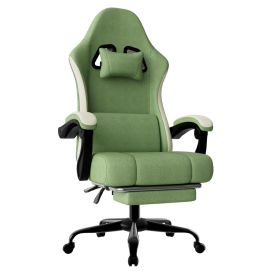 Ergonomic Gaming Chair with Pocketed Spring Cushion, Breathable Fabric Computer Chair with Footrest (Color: Dark Green)