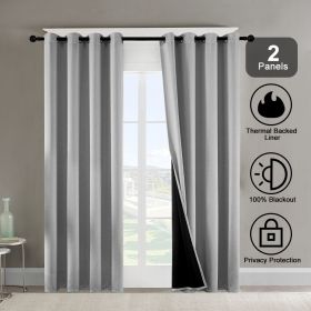 Grommets Thermal Insulated with Coated Lining 52 in. W x 63 in. L Indoor Blackout Curtains (Set of 2) (Color: gray)